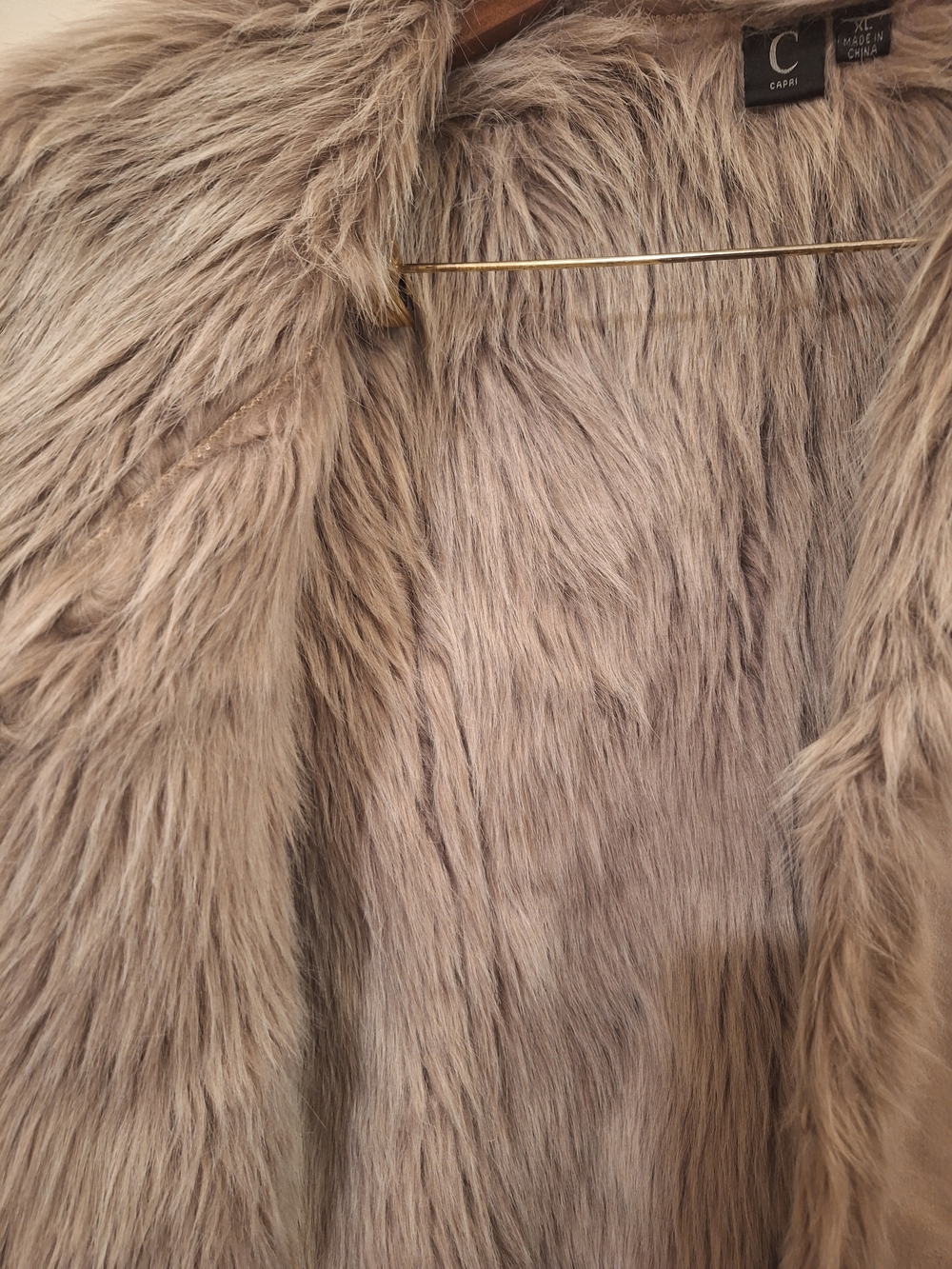 C Taupe Faux-Suede Vest with Plush Fur Collar - Picture 5 of 5